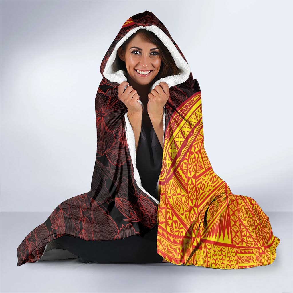 Tonga Culture Hooded Blanket Ngatu Pattern with Plumeria and Hibiscus LT03 - Polynesian Pride