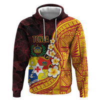 Tonga Culture Hoodie Ngatu Pattern with Plumeria and Hibiscus LT03 Pullover Hoodie Black - Polynesian Pride