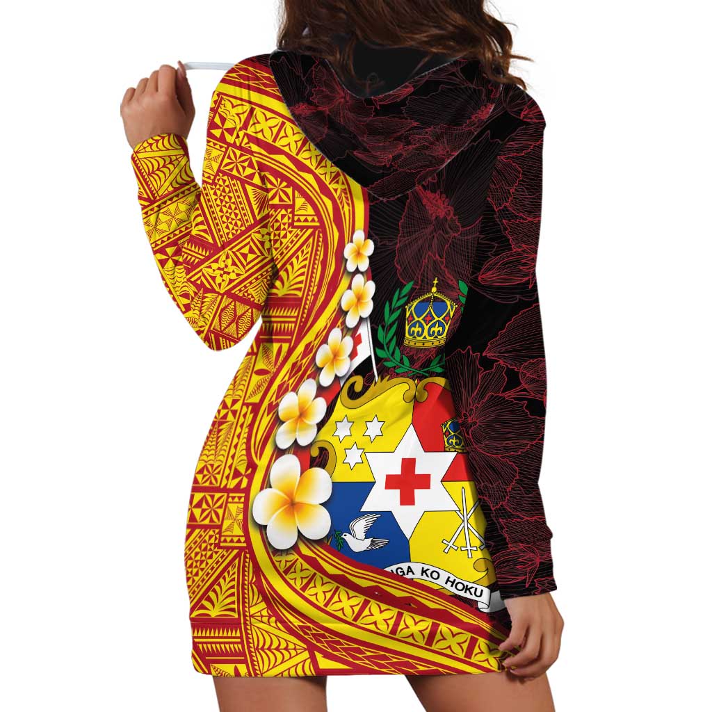 Tonga Culture Hoodie Dress Ngatu Pattern with Plumeria and Hibiscus LT03 - Polynesian Pride