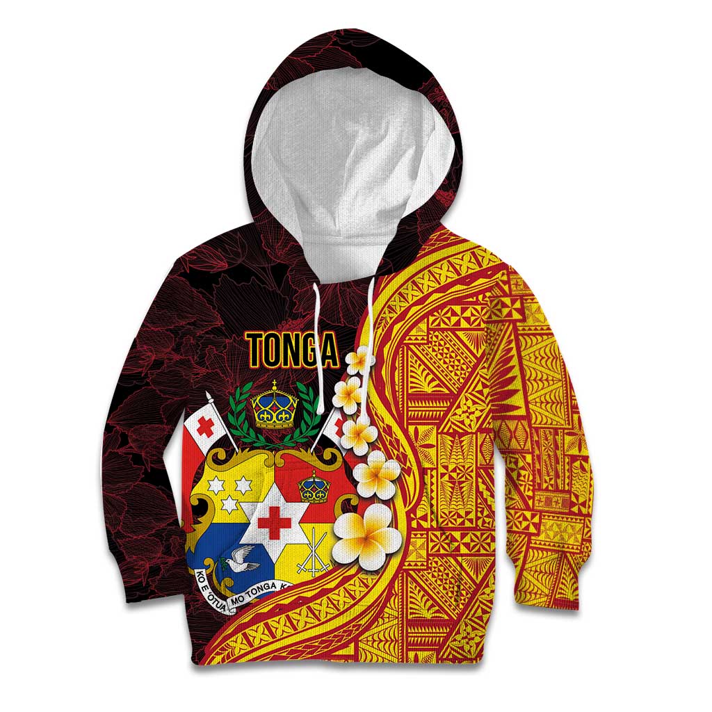 Tonga Culture Kid Hoodie Ngatu Pattern with Plumeria and Hibiscus