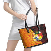 Tonga Culture Leather Tote Bag Ngatu Pattern with Plumeria and Hibiscus LT03 - Polynesian Pride