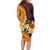 Tonga Culture Long Sleeve Bodycon Dress Ngatu Pattern with Plumeria and Hibiscus