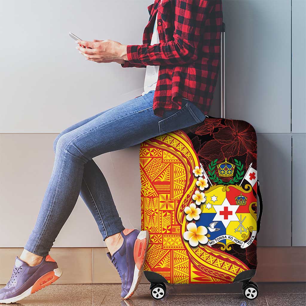 Tonga Culture Luggage Cover Ngatu Pattern with Plumeria and Hibiscus LT03 - Polynesian Pride