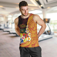 Tonga Culture Men Tank Top Ngatu Pattern with Plumeria and Hibiscus LT03 Black - Polynesian Pride