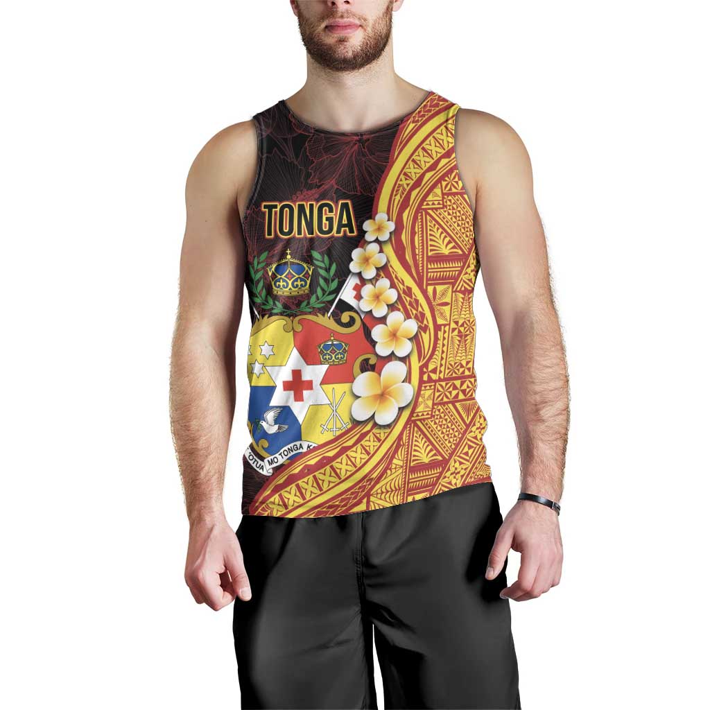 Tonga Culture Men Tank Top Ngatu Pattern with Plumeria and Hibiscus LT03 - Polynesian Pride