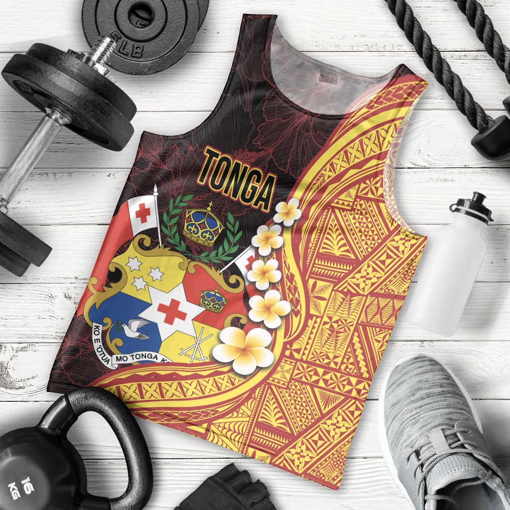 Tonga Culture Men Tank Top Ngatu Pattern with Plumeria and Hibiscus LT03 - Polynesian Pride