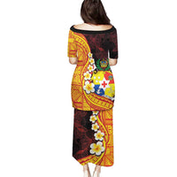 Tonga Culture Puletasi Ngatu Pattern with Plumeria and Hibiscus LT03 - Polynesian Pride