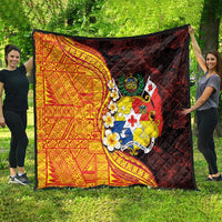 Tonga Culture Quilt Ngatu Pattern with Plumeria and Hibiscus