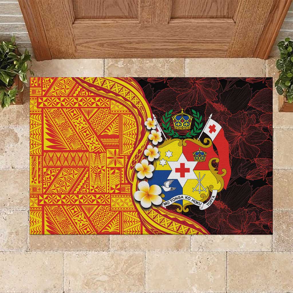 Tonga Culture Rubber Doormat Ngatu Pattern with Plumeria and Hibiscus