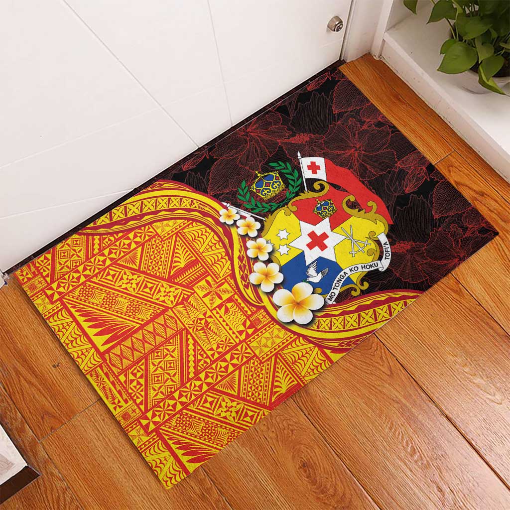 Tonga Culture Rubber Doormat Ngatu Pattern with Plumeria and Hibiscus LT03 - Polynesian Pride