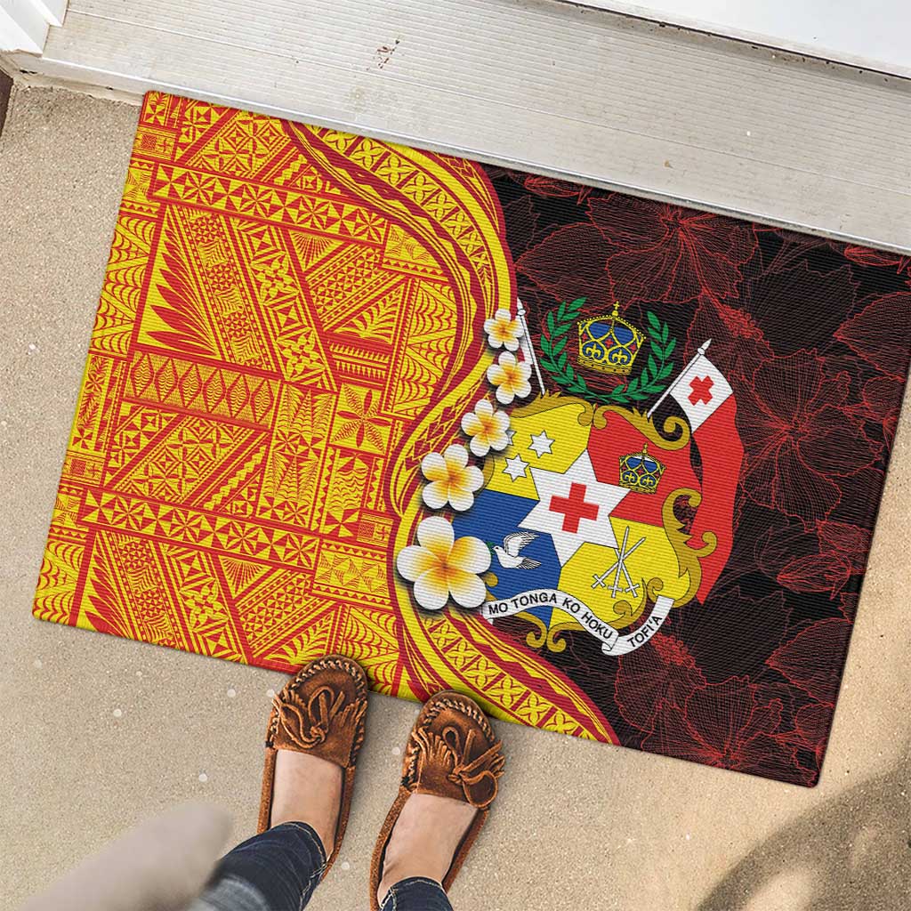 Tonga Culture Rubber Doormat Ngatu Pattern with Plumeria and Hibiscus LT03 - Polynesian Pride