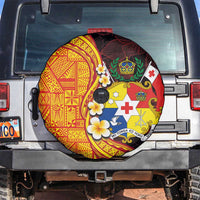 Tonga Culture Spare Tire Cover Ngatu Pattern with Plumeria and Hibiscus LT03 Black - Polynesian Pride