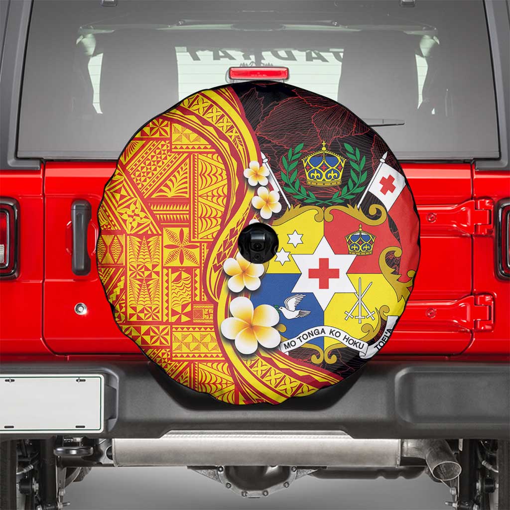 Tonga Culture Spare Tire Cover Ngatu Pattern with Plumeria and Hibiscus LT03 - Polynesian Pride