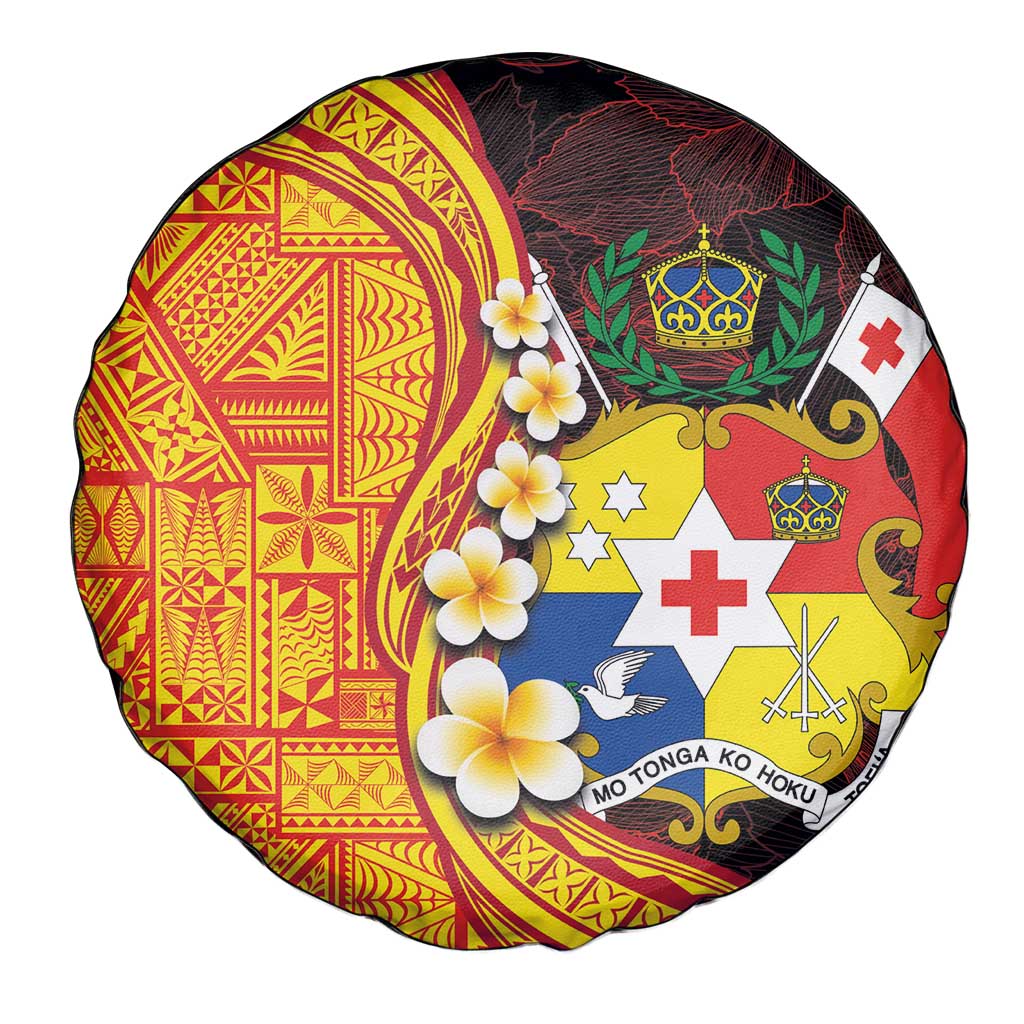 Tonga Culture Spare Tire Cover Ngatu Pattern with Plumeria and Hibiscus LT03 - Polynesian Pride