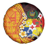 Tonga Culture Spare Tire Cover Ngatu Pattern with Plumeria and Hibiscus LT03 - Polynesian Pride