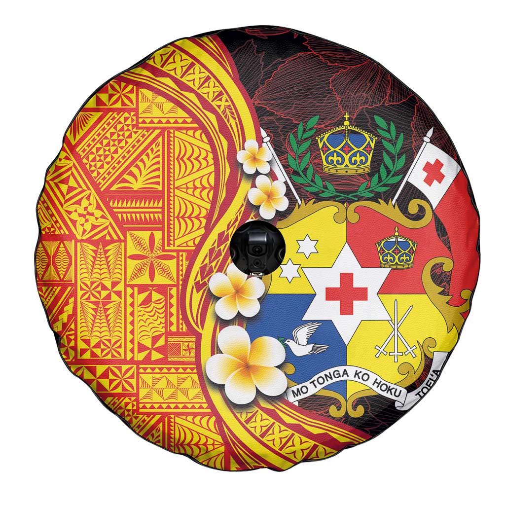 Tonga Culture Spare Tire Cover Ngatu Pattern with Plumeria and Hibiscus LT03 - Polynesian Pride
