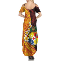Tonga Culture Summer Maxi Dress Ngatu Pattern with Plumeria and Hibiscus LT03 - Polynesian Pride