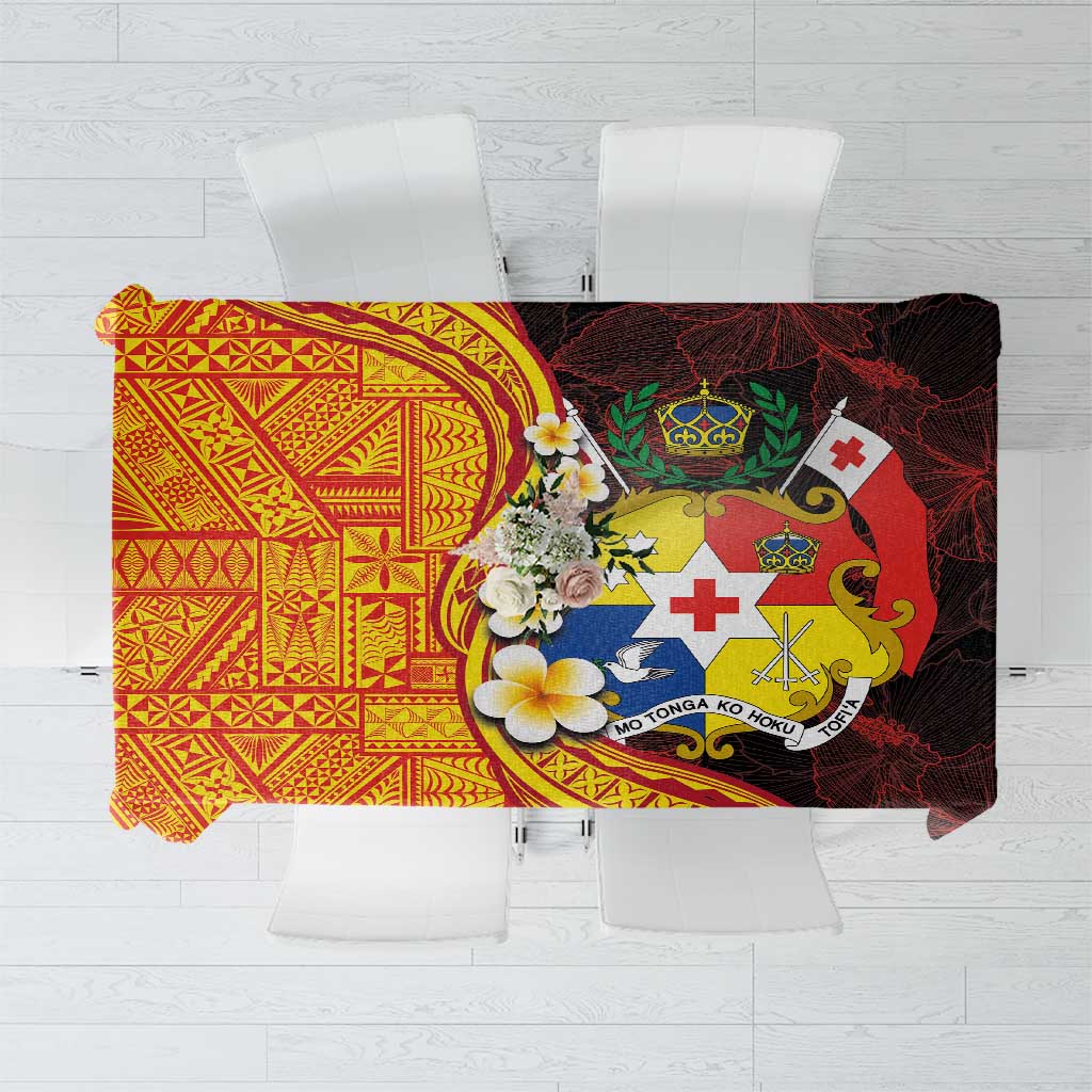 Tonga Culture Tablecloth Ngatu Pattern with Plumeria and Hibiscus LT03 Black - Polynesian Pride
