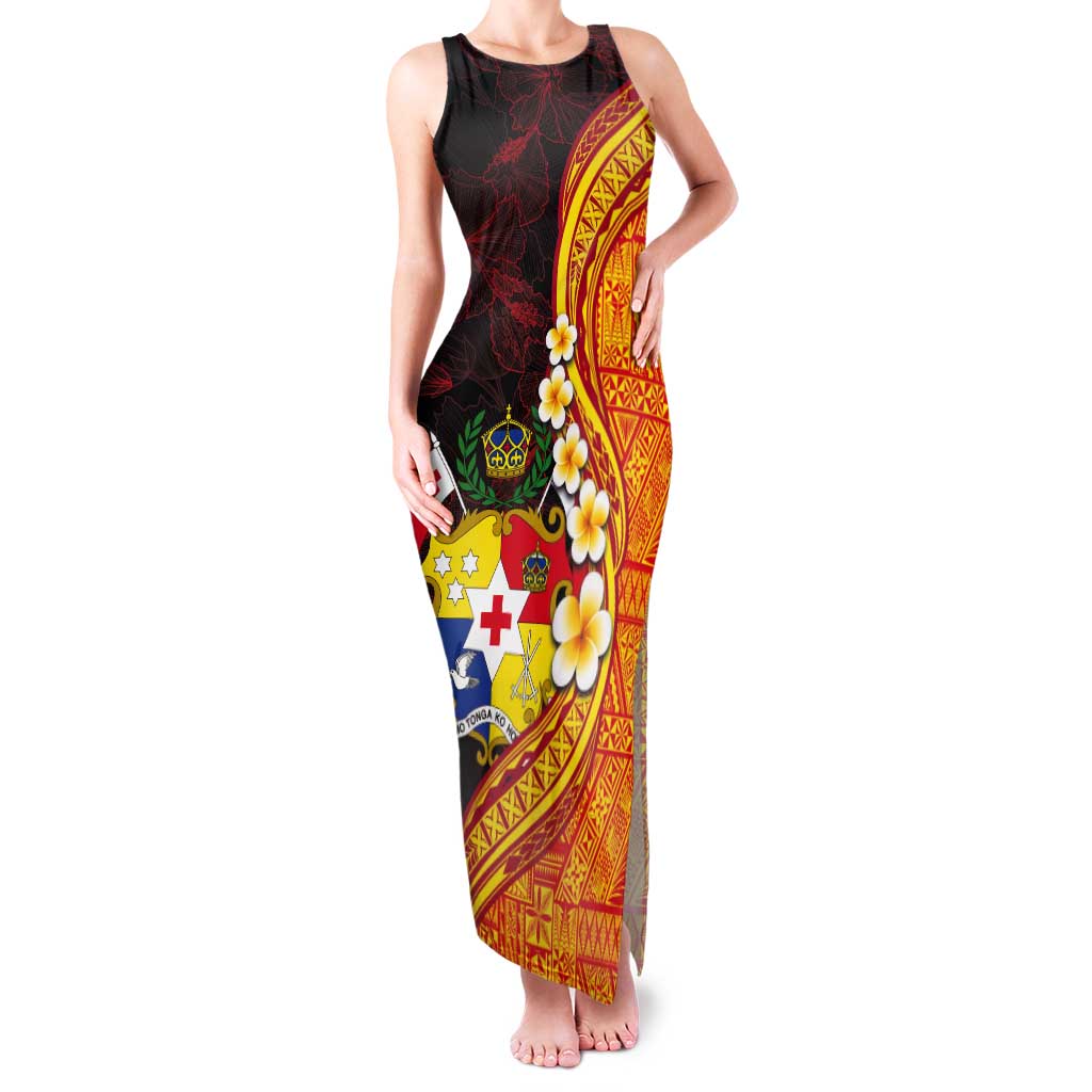 Tonga Culture Tank Maxi Dress Ngatu Pattern with Plumeria and Hibiscus