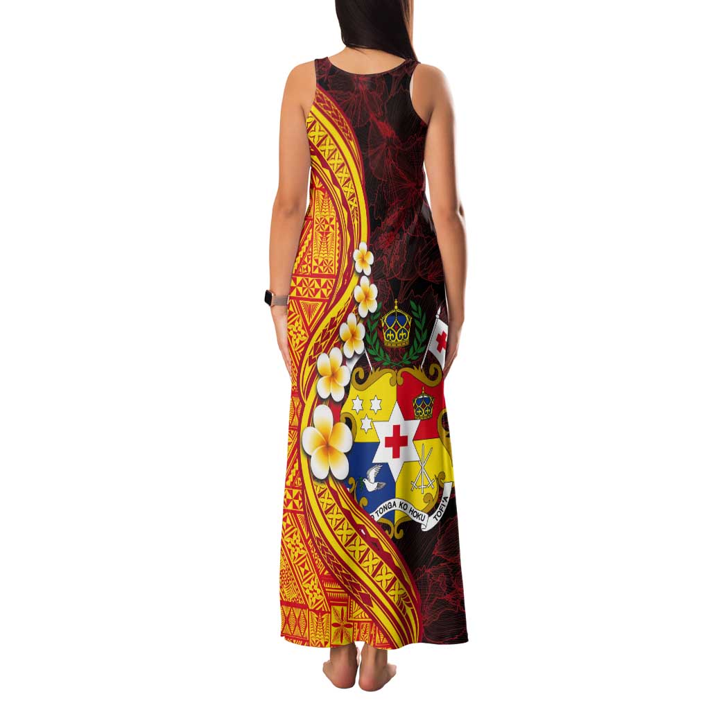 Tonga Culture Tank Maxi Dress Ngatu Pattern with Plumeria and Hibiscus LT03 - Polynesian Pride