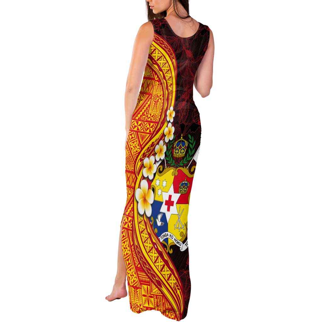 Tonga Culture Tank Maxi Dress Ngatu Pattern with Plumeria and Hibiscus LT03 - Polynesian Pride
