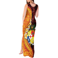 Tonga Culture Tank Maxi Dress Ngatu Pattern with Plumeria and Hibiscus LT03 - Polynesian Pride