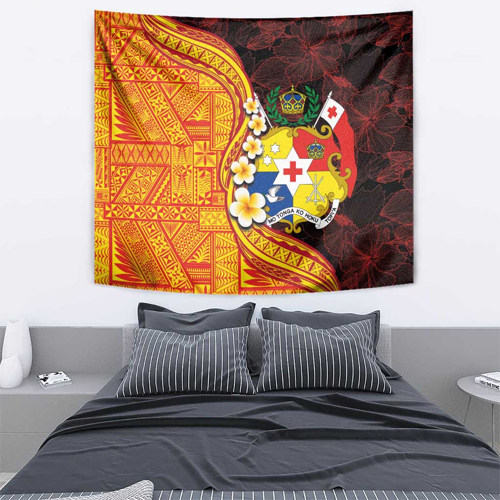 Tonga Culture Tapestry Ngatu Pattern with Plumeria and Hibiscus