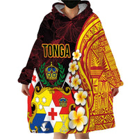 Tonga Culture Wearable Blanket Hoodie Ngatu Pattern with Plumeria and Hibiscus