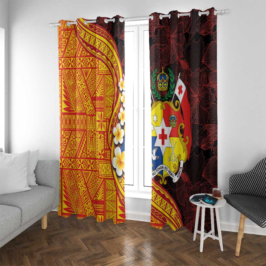 Tonga Culture Window Curtain Ngatu Pattern with Plumeria and Hibiscus LT03 With Grommets Black - Polynesian Pride