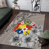 Tonga Culture Area Rug Ngatu Pattern and Blooming Hibiscus LT03 Light Gray - Polynesian Pride