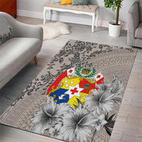 Tonga Culture Area Rug Ngatu Pattern and Blooming Hibiscus LT03 - Polynesian Pride