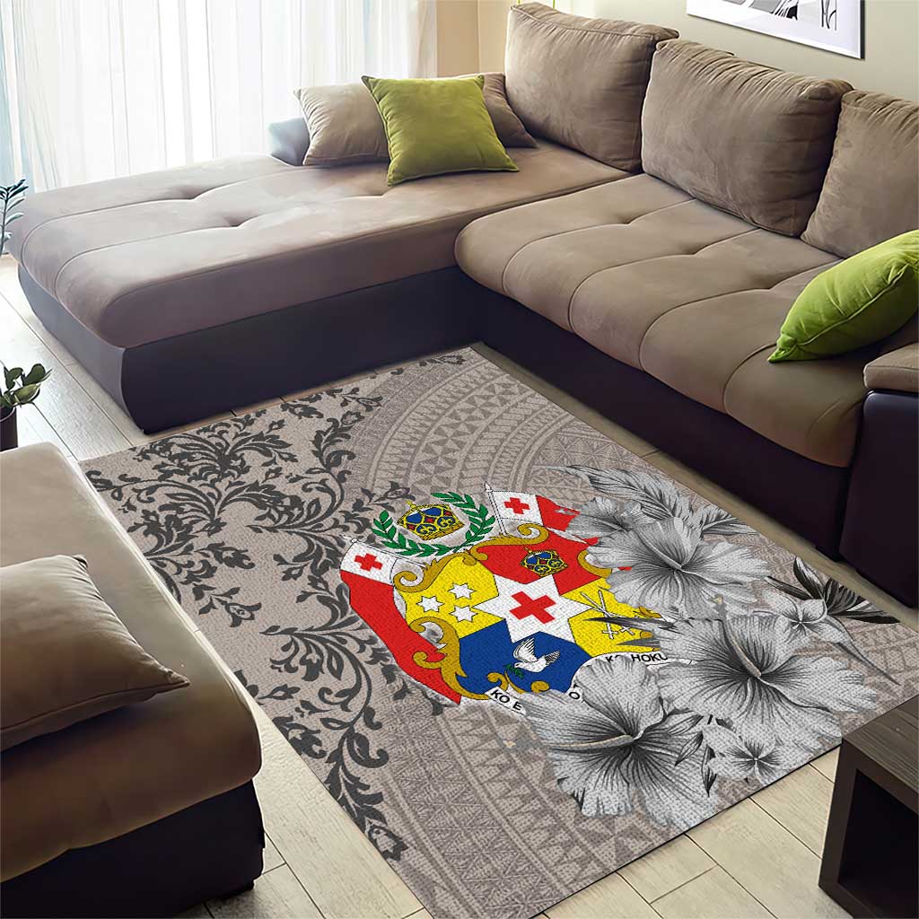 Tonga Culture Area Rug Ngatu Pattern and Blooming Hibiscus LT03 - Polynesian Pride