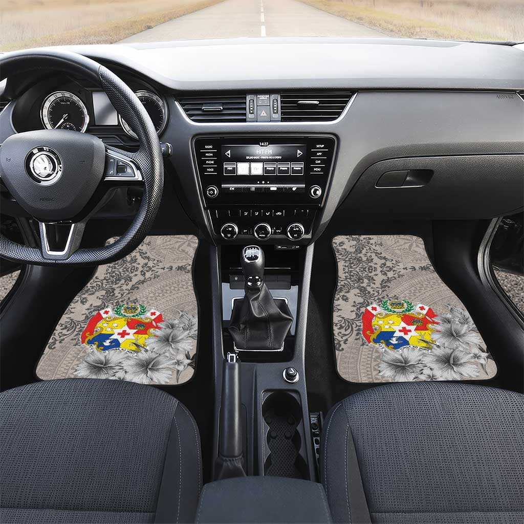 Tonga Culture Car Mats Ngatu Pattern and Blooming Hibiscus LT03 Set 2pcs - Front Light Gray - Polynesian Pride