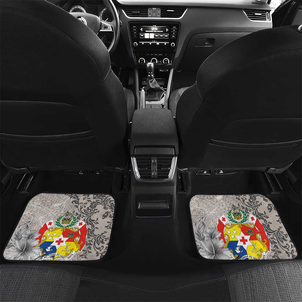 Tonga Culture Car Mats Ngatu Pattern and Blooming Hibiscus LT03 Set 2pcs - Back Light Gray - Polynesian Pride