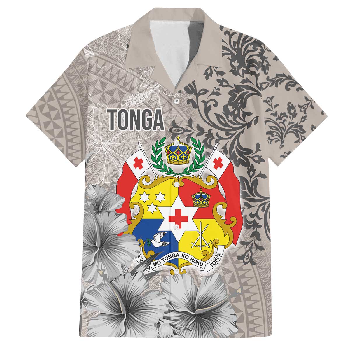Tonga Culture Family Matching Off Shoulder Short Dress and Hawaiian Shirt Ngatu Pattern and Blooming Hibiscus