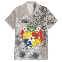 Tonga Culture Family Matching Off Shoulder Short Dress and Hawaiian Shirt Ngatu Pattern and Blooming Hibiscus