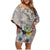 Tonga Culture Family Matching Off Shoulder Short Dress and Hawaiian Shirt Ngatu Pattern and Blooming Hibiscus