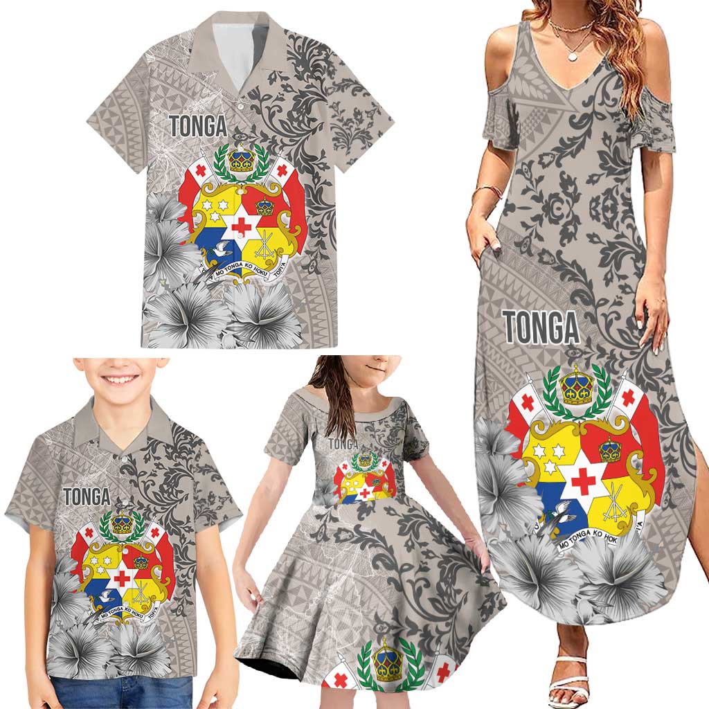 Tonga Culture Family Matching Summer Maxi Dress and Hawaiian Shirt Ngatu Pattern and Blooming Hibiscus