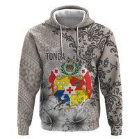 Tonga Culture Hoodie Ngatu Pattern and Blooming Hibiscus LT03 Pullover Hoodie Light Gray - Polynesian Pride