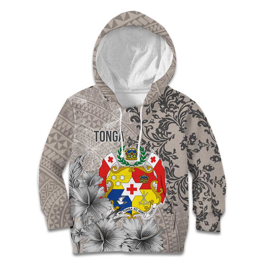 Tonga Culture Kid Hoodie Ngatu Pattern and Blooming Hibiscus