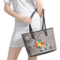 Tonga Culture Leather Tote Bag Ngatu Pattern and Blooming Hibiscus LT03 - Polynesian Pride
