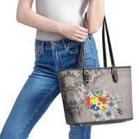 Tonga Culture Leather Tote Bag Ngatu Pattern and Blooming Hibiscus LT03 - Polynesian Pride