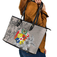 Tonga Culture Leather Tote Bag Ngatu Pattern and Blooming Hibiscus LT03 - Polynesian Pride