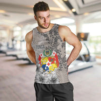 Tonga Culture Men Tank Top Ngatu Pattern and Blooming Hibiscus LT03 Light Gray - Polynesian Pride