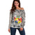 Tonga Culture Off Shoulder Sweater Ngatu Pattern and Blooming Hibiscus