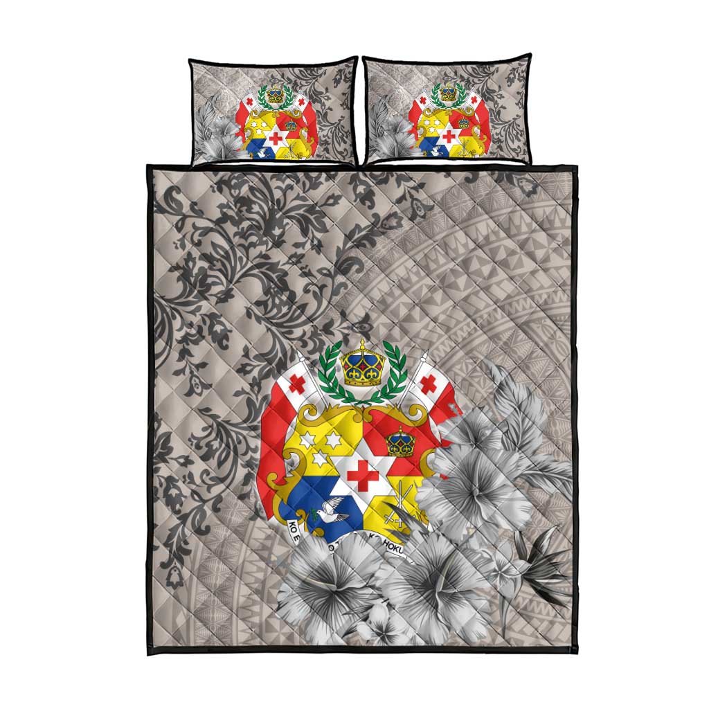 Tonga Culture Quilt Bed Set Ngatu Pattern and Blooming Hibiscus