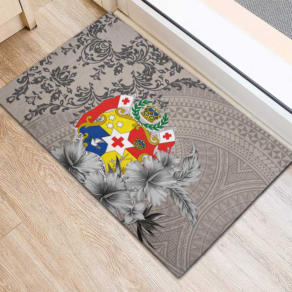 Tonga Culture Rubber Doormat Ngatu Pattern and Blooming Hibiscus LT03 - Polynesian Pride