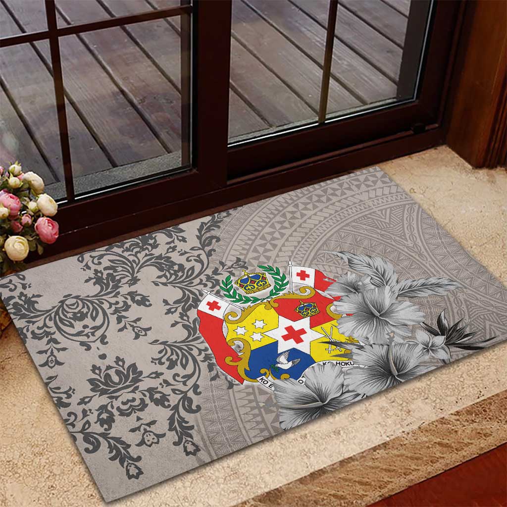 Tonga Culture Rubber Doormat Ngatu Pattern and Blooming Hibiscus LT03 - Polynesian Pride