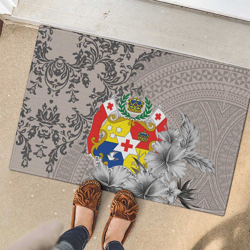 Tonga Culture Rubber Doormat Ngatu Pattern and Blooming Hibiscus LT03 - Polynesian Pride