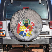 Tonga Culture Spare Tire Cover Ngatu Pattern and Blooming Hibiscus LT03 Light Gray - Polynesian Pride